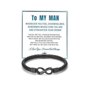 Mens Leather Bracelet Braided Infinity Gift for Husband Boyfriend Valentine Birt